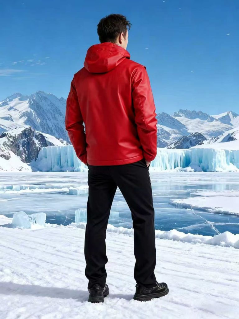 Red leather electric heating thin jacket blue lithium battery heating thin vest