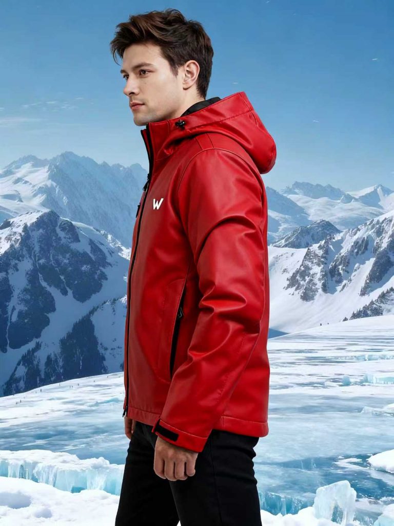 Red leather electric heating thin jacket blue lithium battery heating thin vest