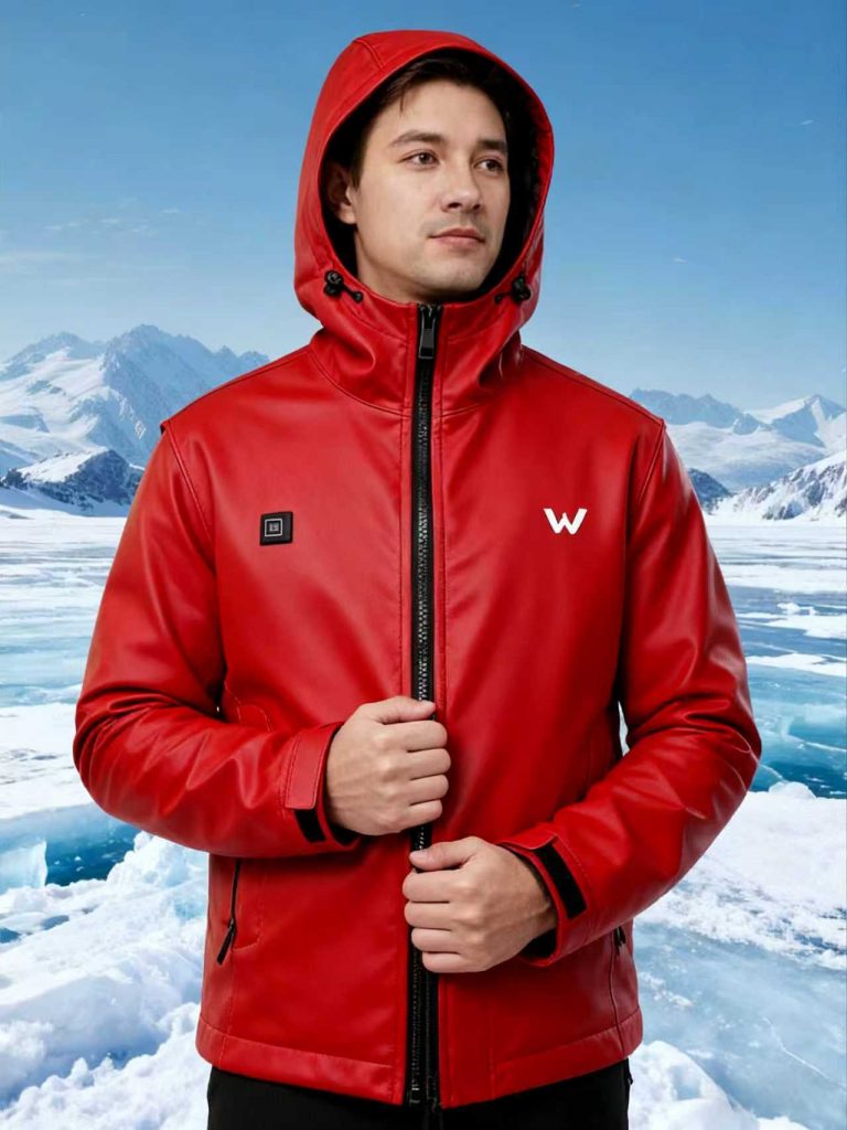 Red leather electric heating thin jacket blue lithium battery heating thin vest